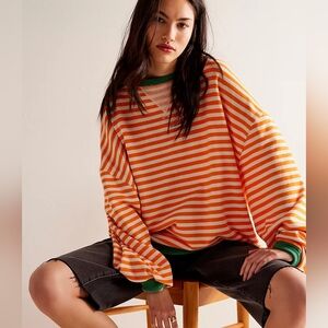 Free People Classic Striped Oversized Crewneck,  New. Medium